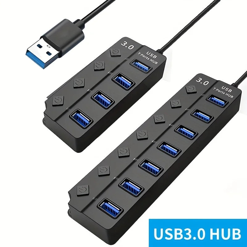 USB 3.0 Hub com Indicador LED, Controle de Interruptor Independente para Laptop 4/7 Porta